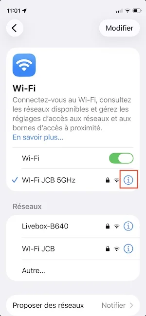 afficher mot de passe wi-fi iphone