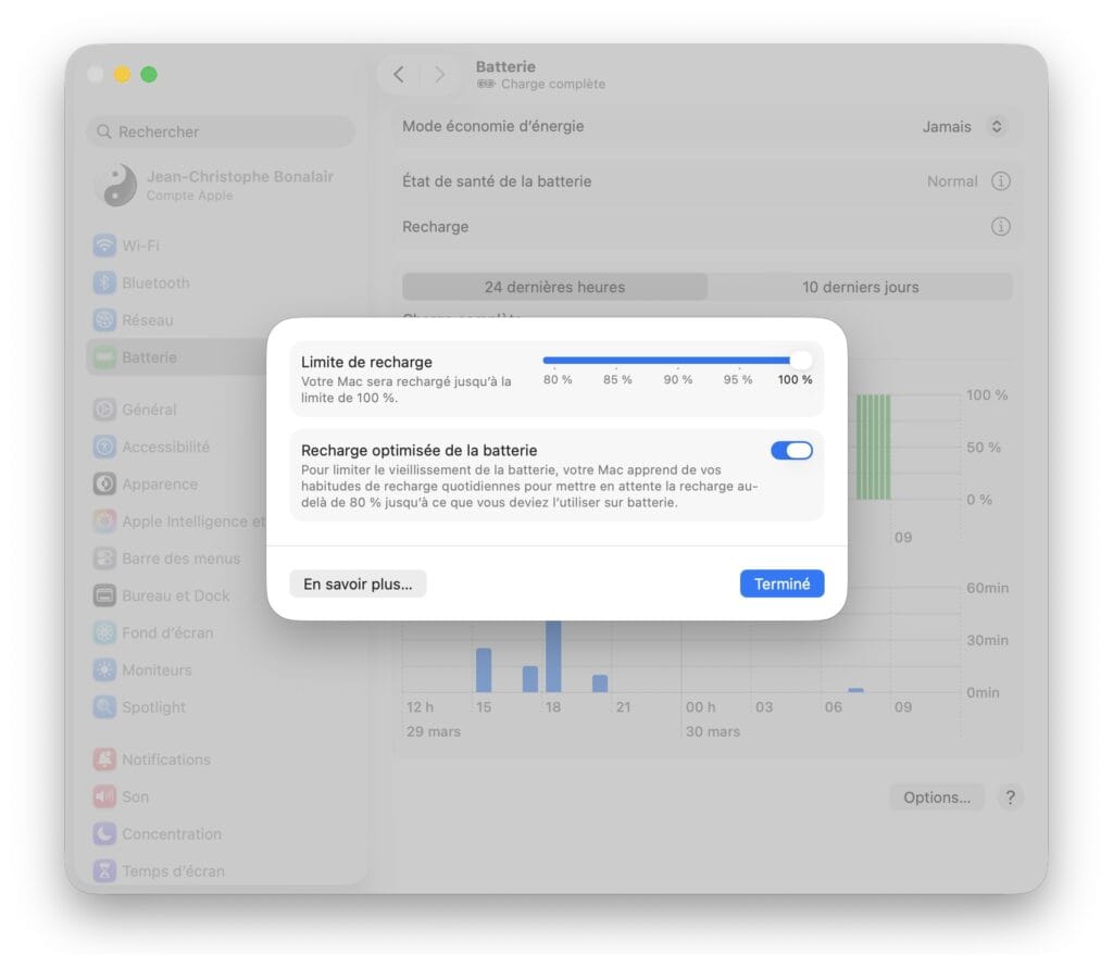 choisir limite de recharge batterie macbook
