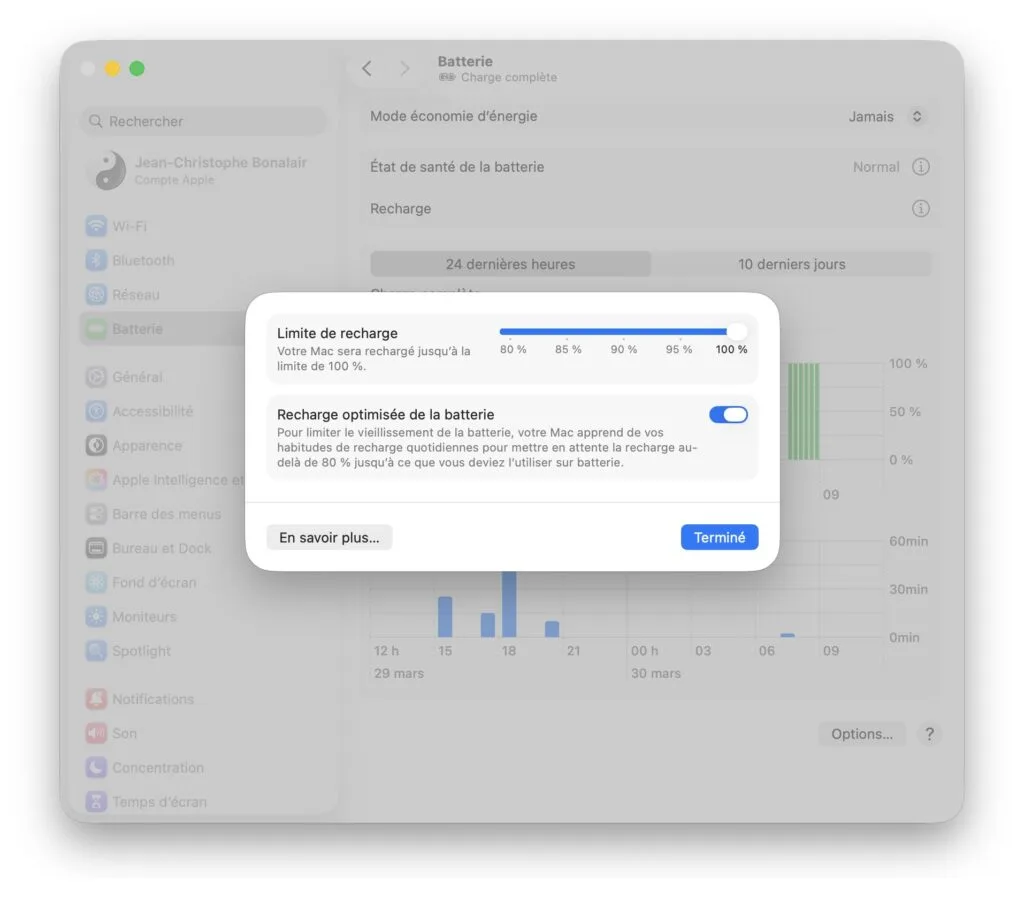 choisir limite de recharge batterie macbook