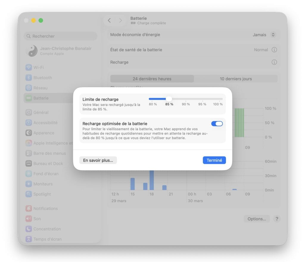 limite de recharge batterie macbook macos tahoe 26.4