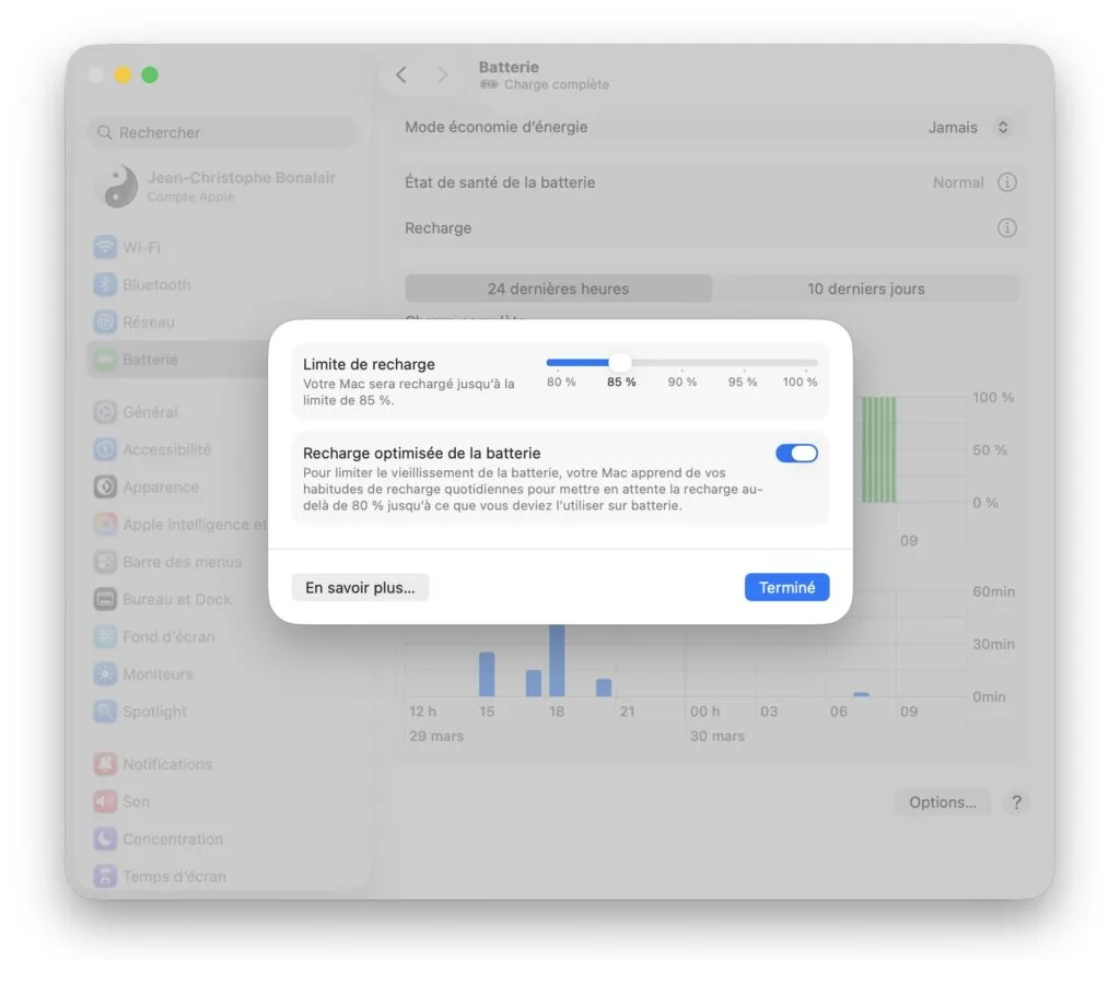 limite de recharge batterie macbook macos tahoe 26.4