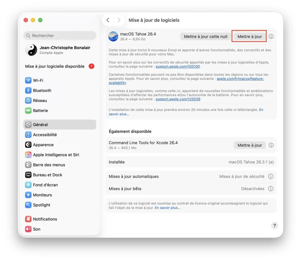 macOS Tahoe 26.4 update pour mac
