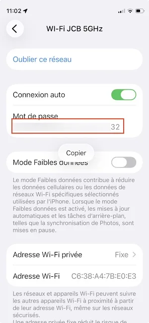 voir mot de passe wifi iphone