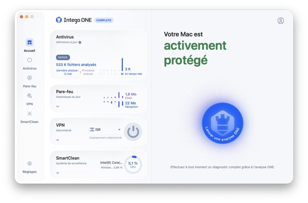 Intego ONE : meilleur antivirus, pare-feu et VPN pour Mac Intel et Apple Silicon M1 à M5 1 Intego ONE page accueil