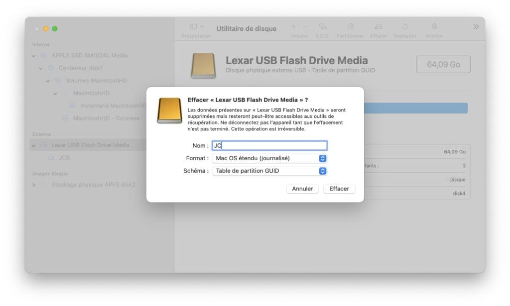 macUSB formater cle usb macos etendu