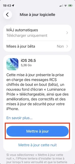 Télécharger iOS 26.5 pour iPhone / iPadOS 26.5 (liens directs IPSW) 1 ios 26.5 mise a jour iphone