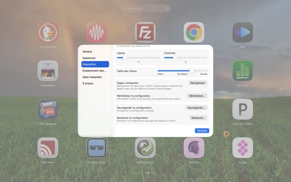 Comment restaurer le Launchpad classique sur macOS Tahoe (BuhoLaunchpad) 7 buholaunchpad sauvegarder restaurer reinitialiser configuration