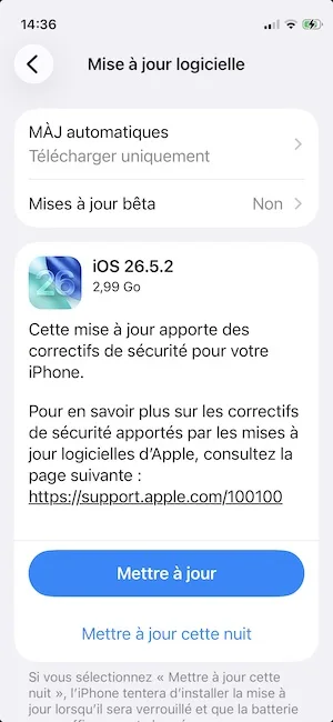iOS 26.5.2 pour iPhone