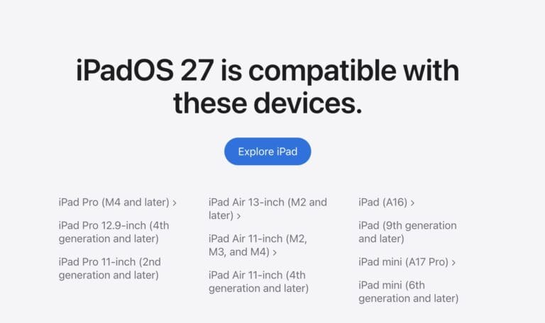 Liste des iPad compatibles iPadOS 27 - MacPlanete