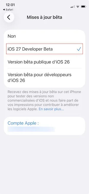installer ios 27 developer beta