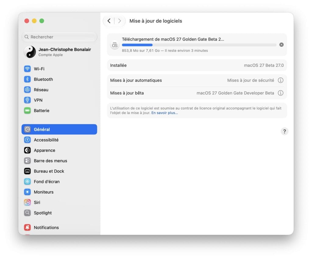maj macOS Golden Gate 27 beta 2 Mac