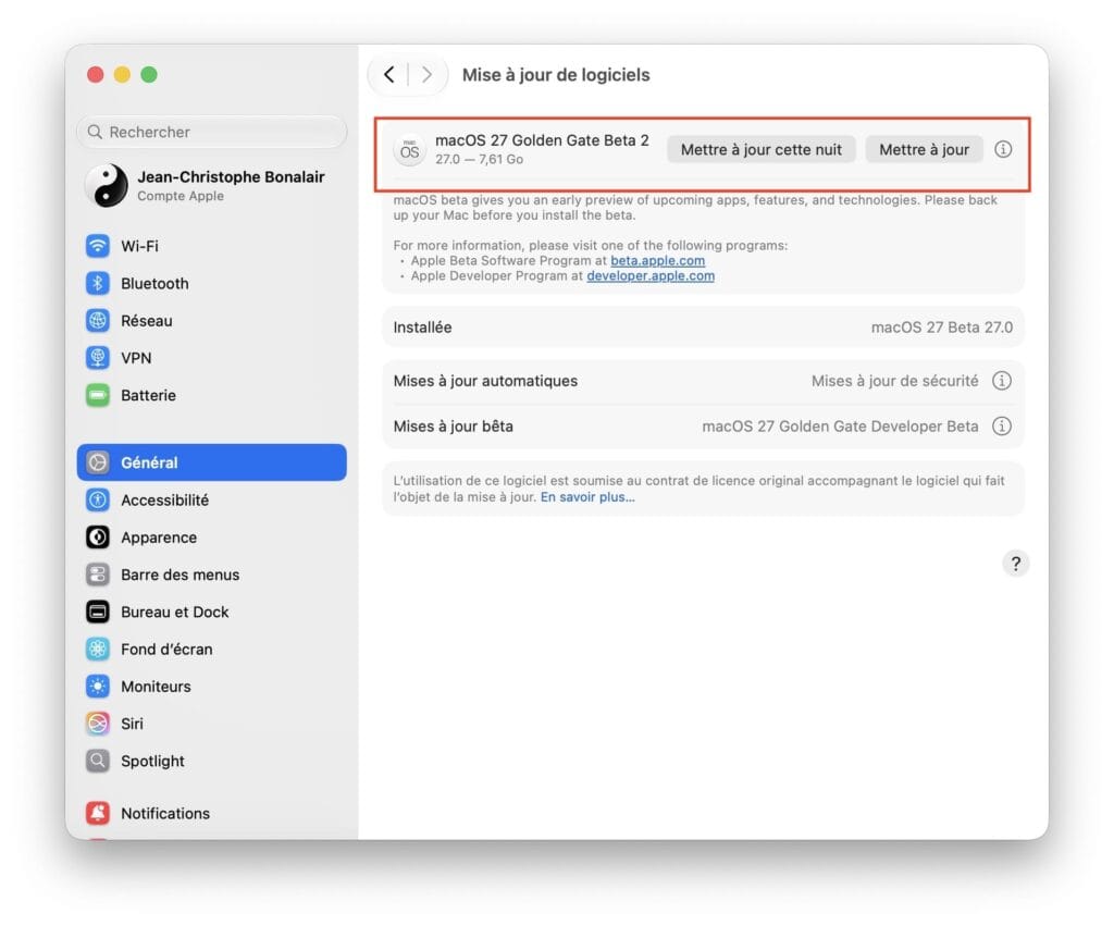 telecharger macOS Golden Gate 27 beta 2 Mac