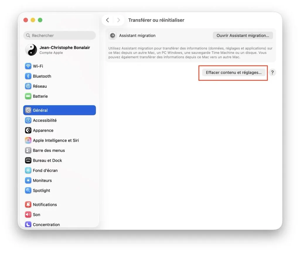 effacer contenu et reglages macos golden gate