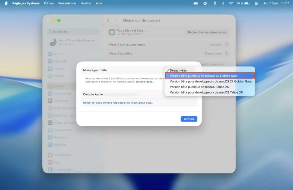 macOS 27 Golden Gate beta publique