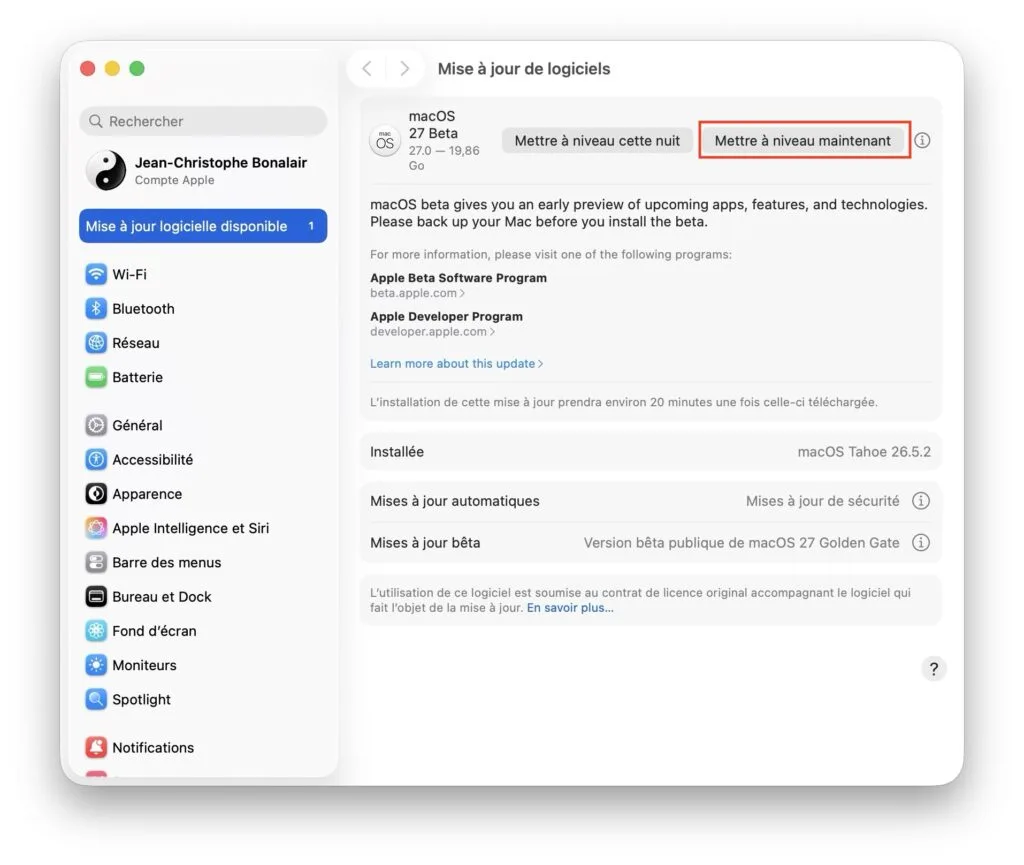 mettre a niveau macos golden gate 27