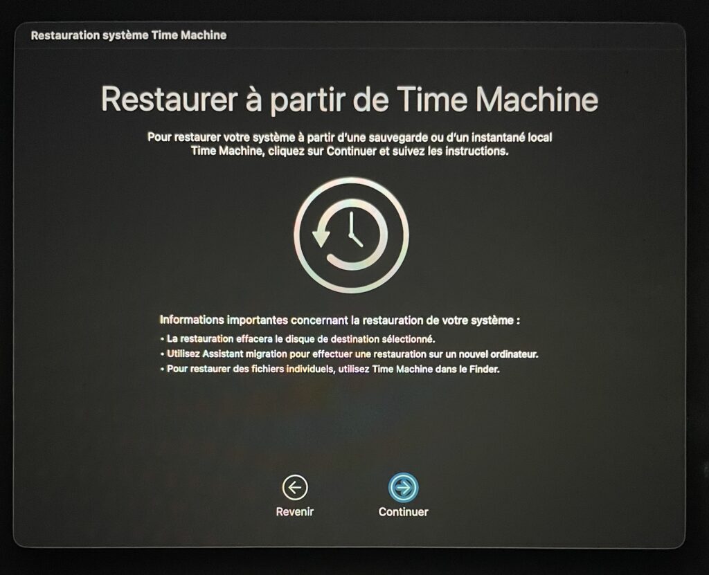 restaurer tahoe avec Time Machine