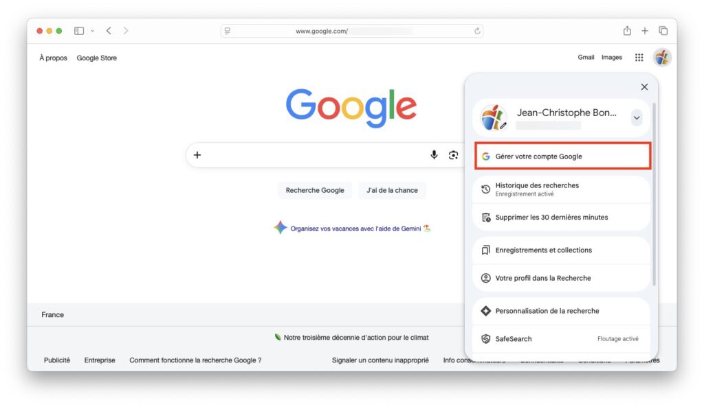 gerer compte google avec navigateur web