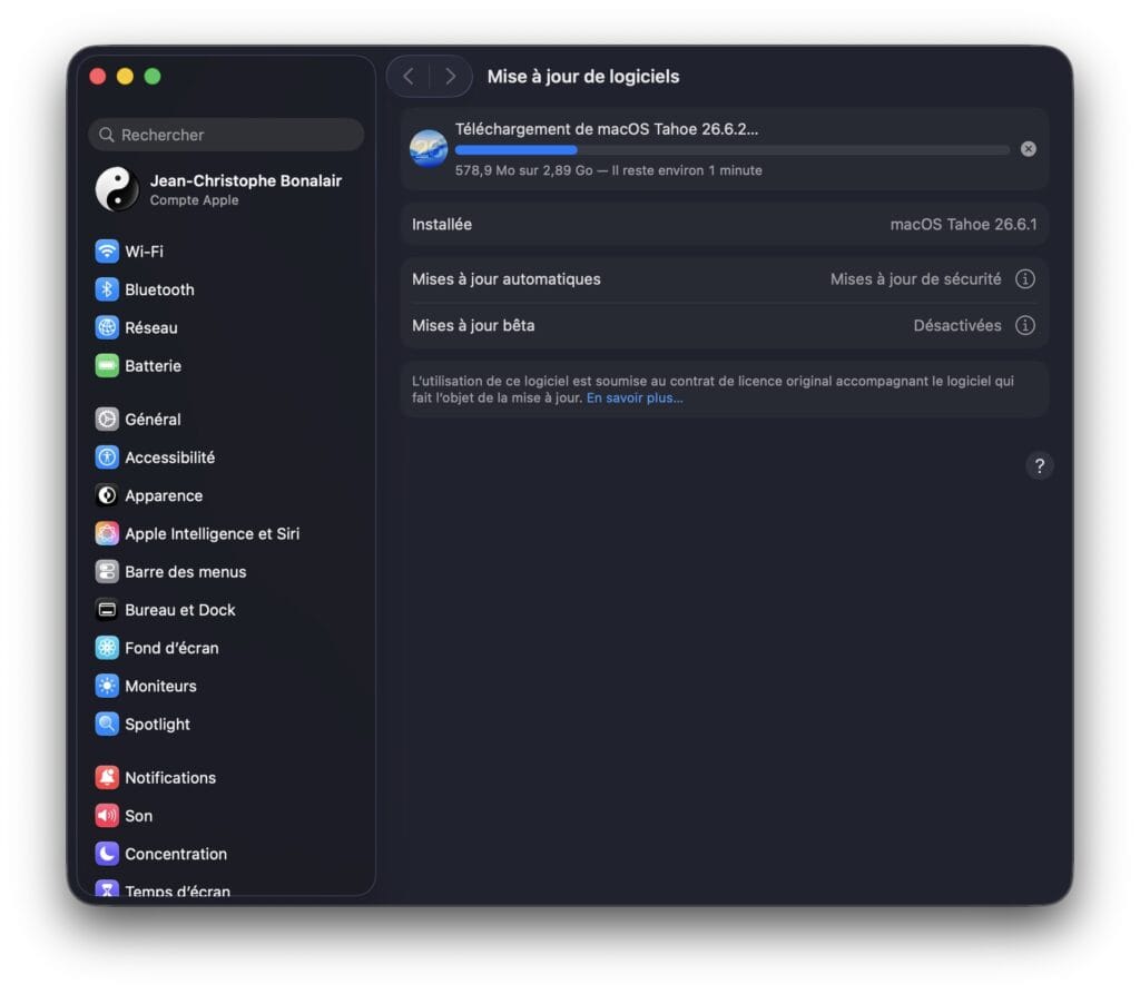 telechargement de macOS Tahoe 26.6.2 pour mac apple silicon