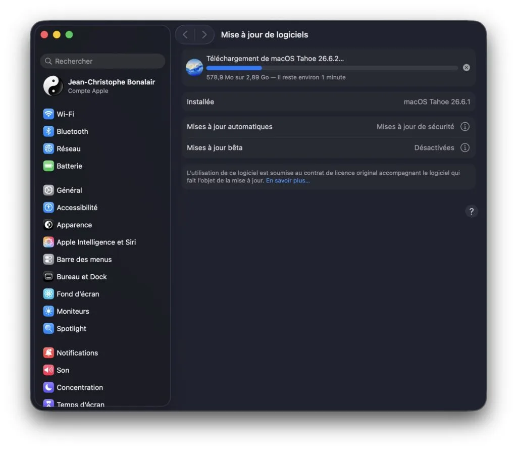 telechargement de macOS Tahoe 26.6.2 pour mac apple silicon
