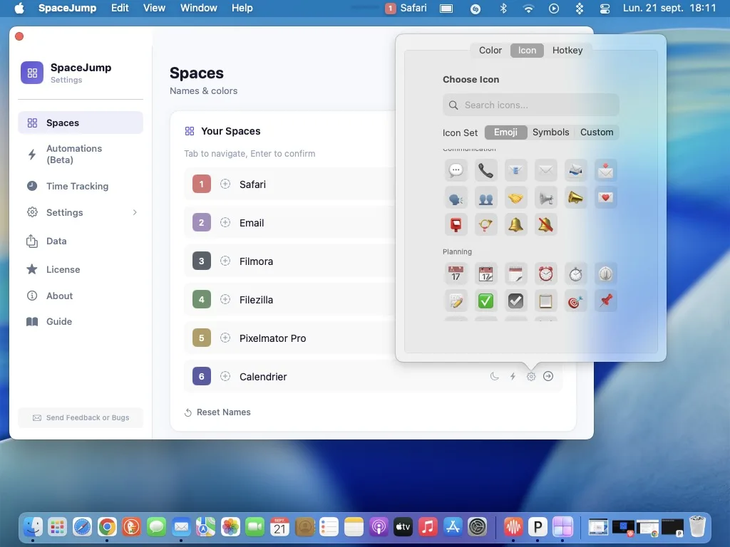 SpaceJump Mac ajouter icones au bureau virtuel