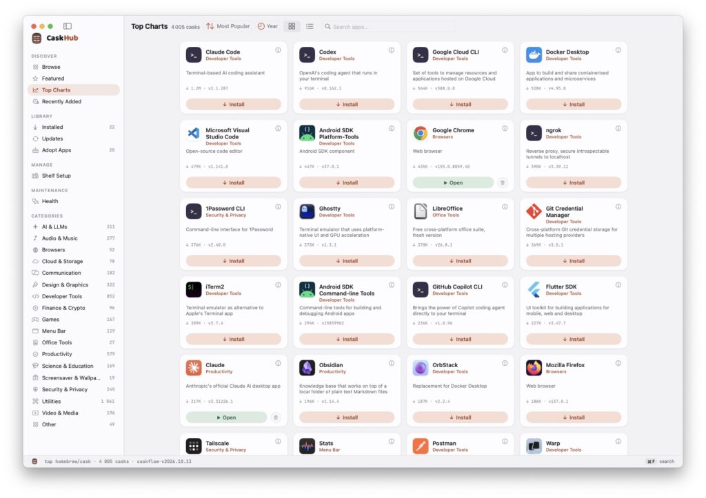CaskHub : le Mac App Store qui manquait à Homebrew (sans Terminal) 2 caskhub app