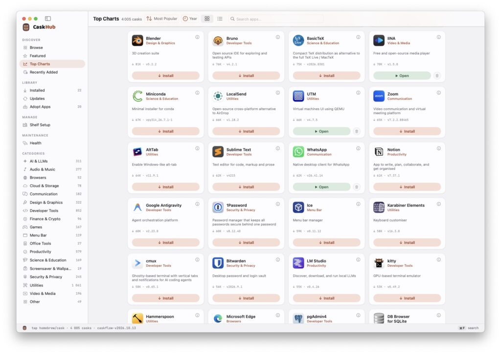 CaskHub : le Mac App Store qui manquait à Homebrew (sans Terminal) 3 caskhub apps homebrew sans terminal