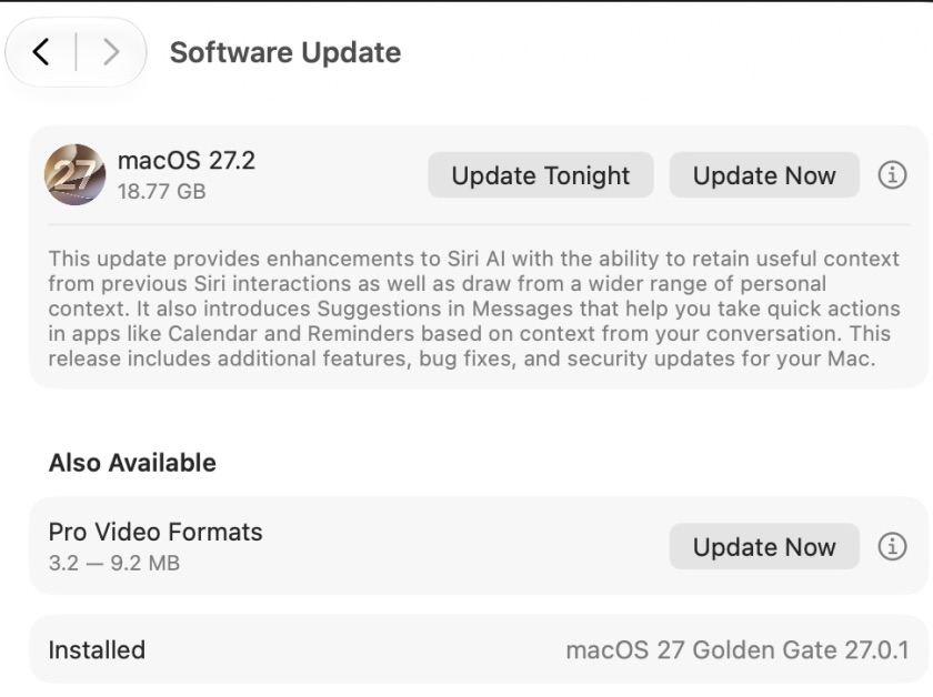 Télécharger macOS Golden Gate 27.2 en version finale (liens directs PKG + IPSW) 1 macOS 27.2
